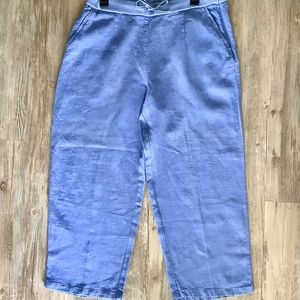 Talbots Irish Linen New With Tags Pants Crop Wide Leg Drawstring Waist Blue 14